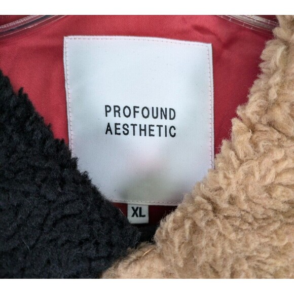 Profound Aesthetic Mens Split Color Shearling Varsity Jacket Streetwear Size XL - Picture 4 of 15